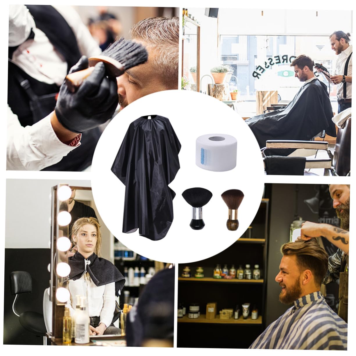 Gatuida Cape de Coiffure Cape pour Styliste Brosse Plumeau pour Cou Kit Outils Coupe Cheveux Bandes Couvre-nez