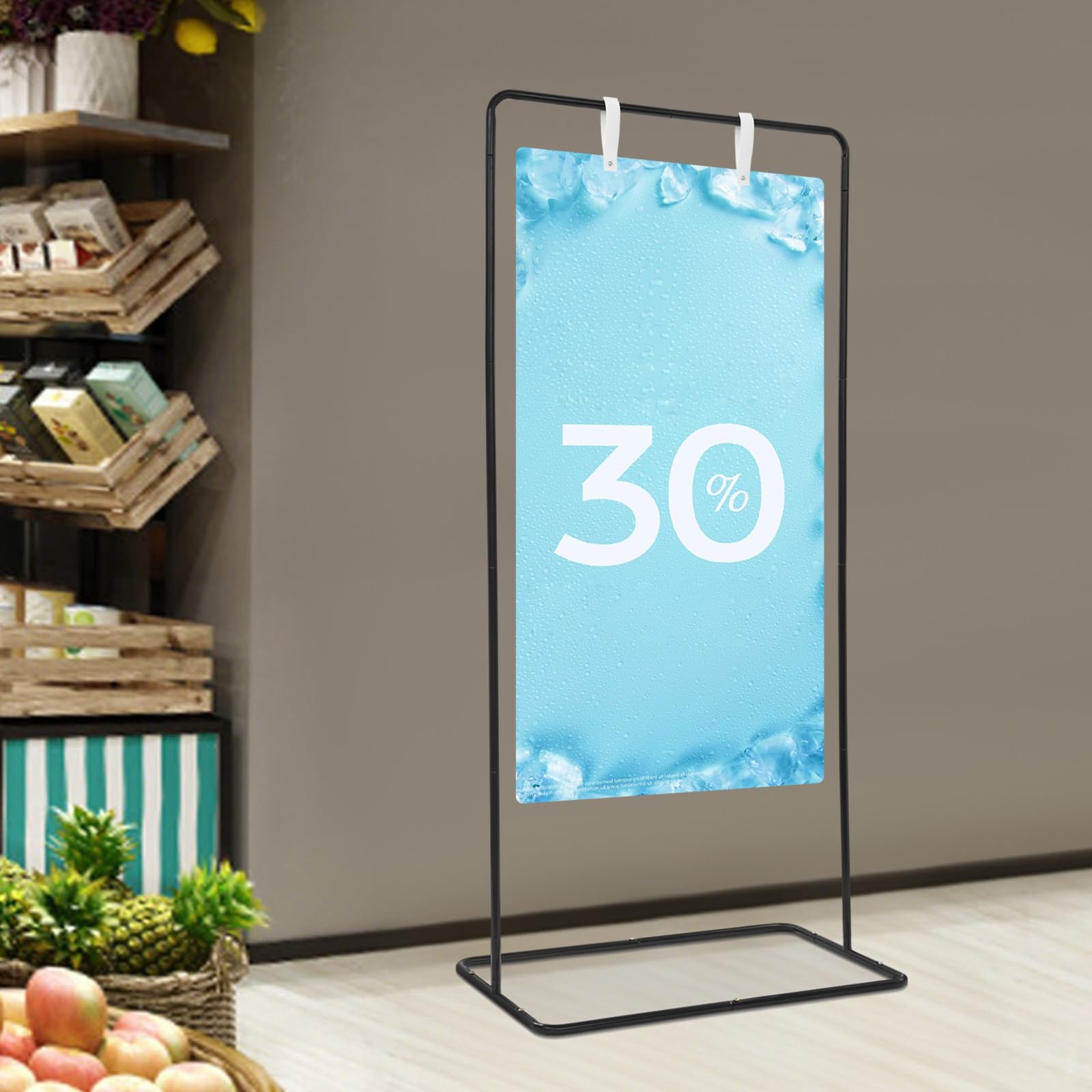 Soporte para cartel de bienvenida de boda de altura ajustable, soporte de metal negro con 4 correas de piel, para bodas, fiestas, ferias, 80 x 50 x 175 cm, hasta 5 kg