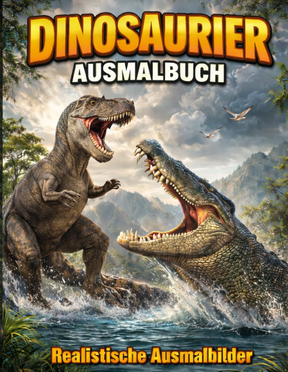 Dinosaurier Ausmalbuch: Realistische Dinosaurier zum Ausmalen – T-Rex, Triceratops, Megalodon & mehr
