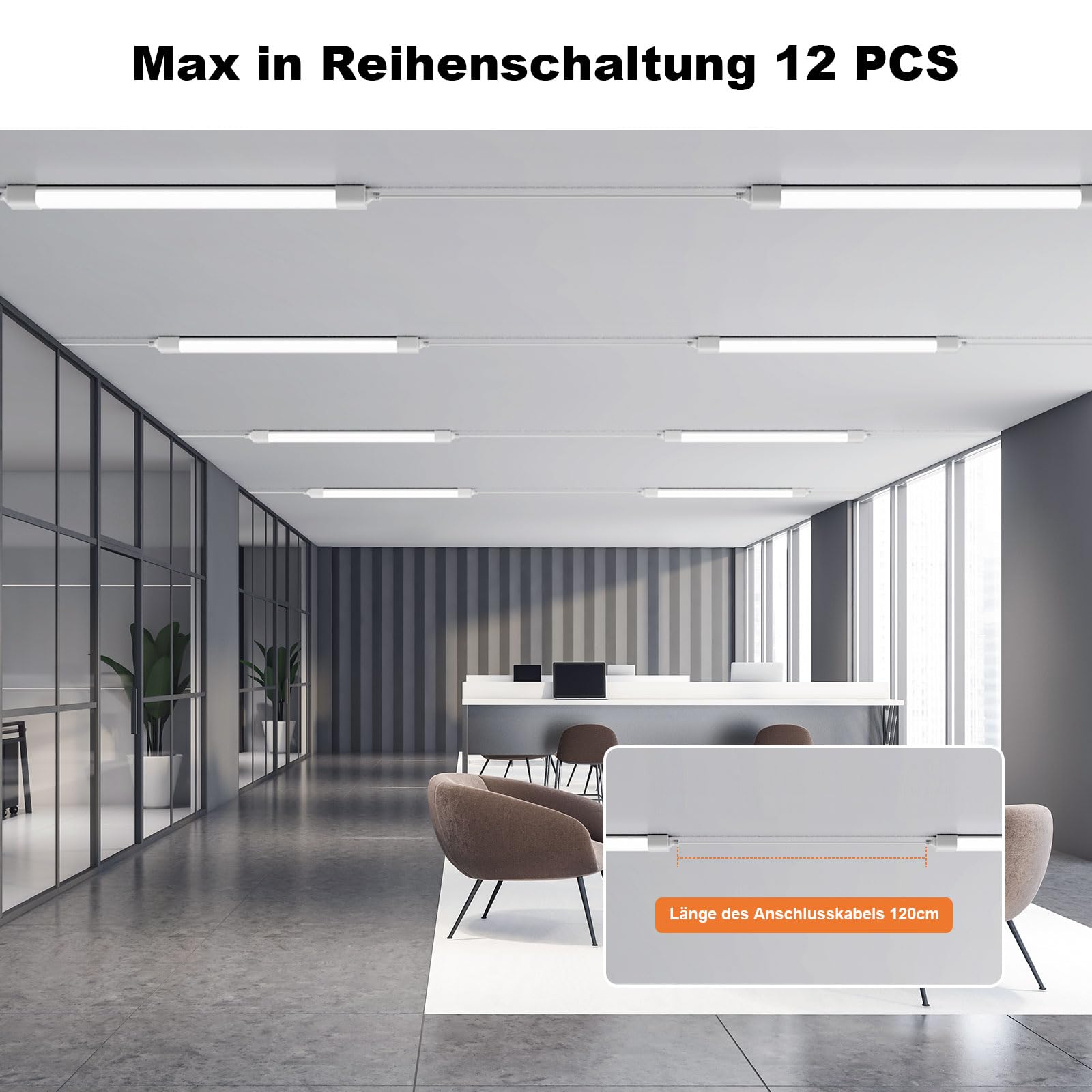 2 x Feuchtraumleuchte LED 150cm, 45W 5000LM LED Neonröhre, Neutralweiß 4000K Feuchtraumlampe, IP65 Wasserfest Wannenleuchte, Werkstattlampe, Kellerleuchte, Deckenleuchte für Büros Lager Garage