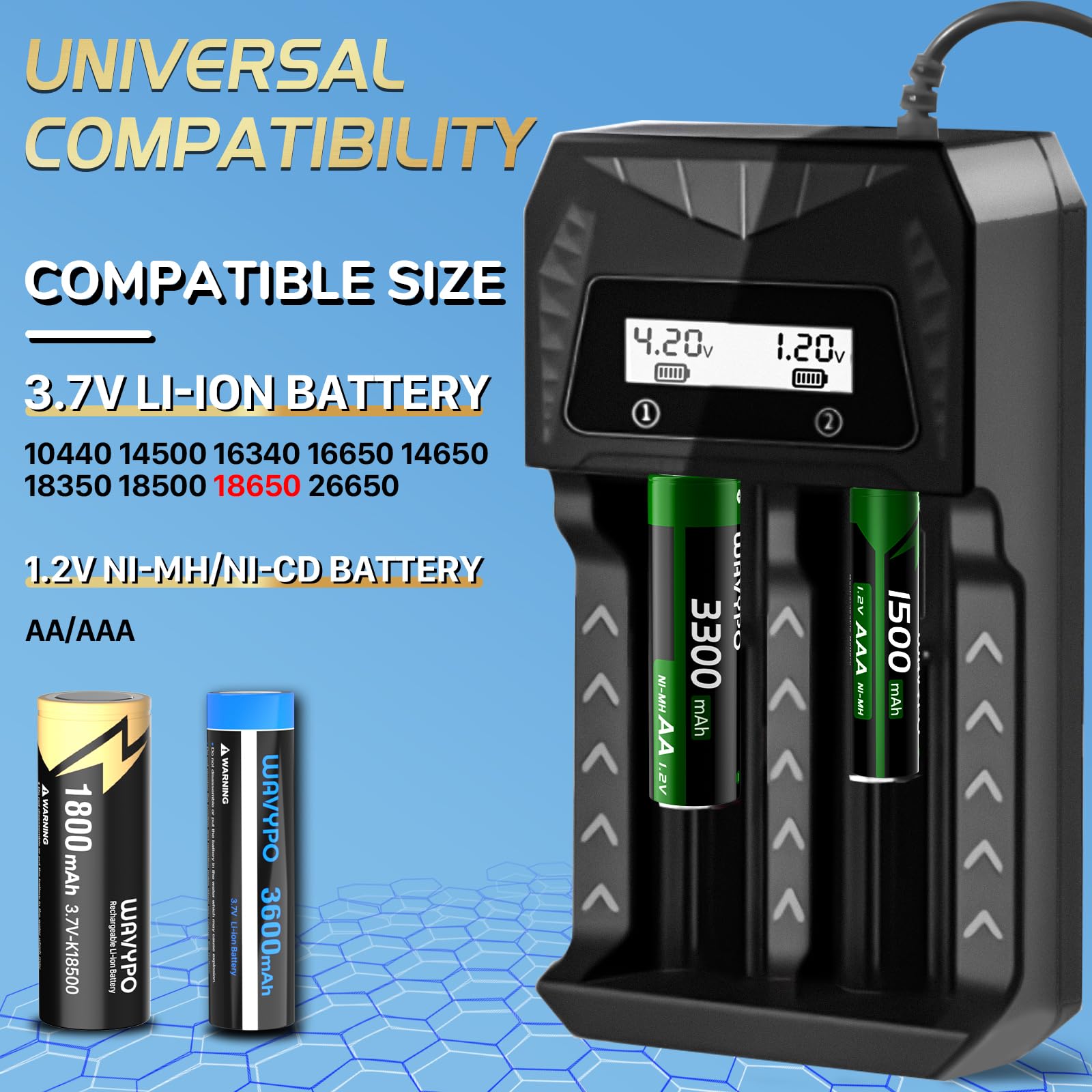 Chargeur De Batterie AA Rapide Intelligent Avec écran LCD Indiquant Le Niveau De Charge Et Quatre Piles Rechargeables Nimh D83fb6