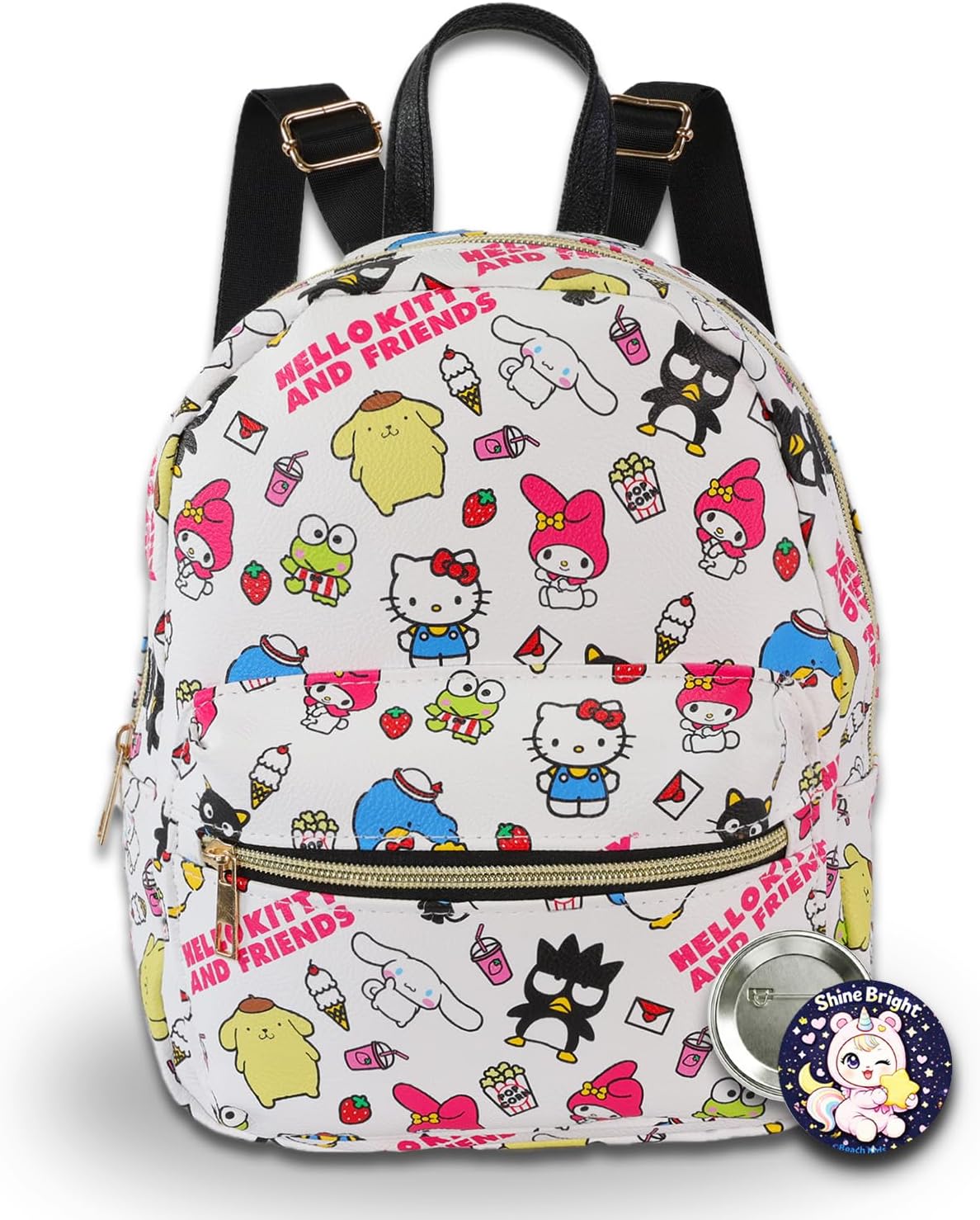 Hello Kitty and Friends Mini Backpack for Women - 10” Faux Leather Backpack Purse with Front Pocket Plus Bookmark | Hello Kitty Backpack Small Bundle