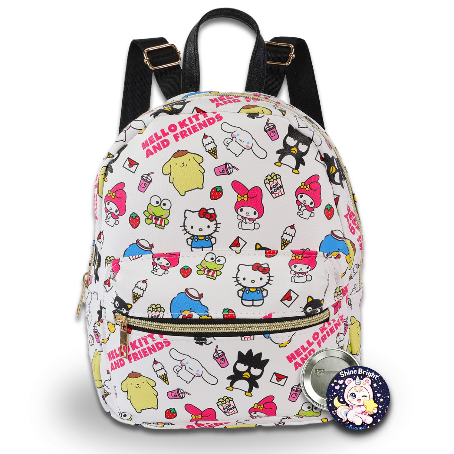 Hello Kitty and Friends Mini zaino da donna - Zaino Hello Kitty in ecopelle da 25,4 cm con tasca frontale e segnalibro | Hello Kitty zaino piccolo bundle, Multicolore, Hello Kitty MIni Backpack for