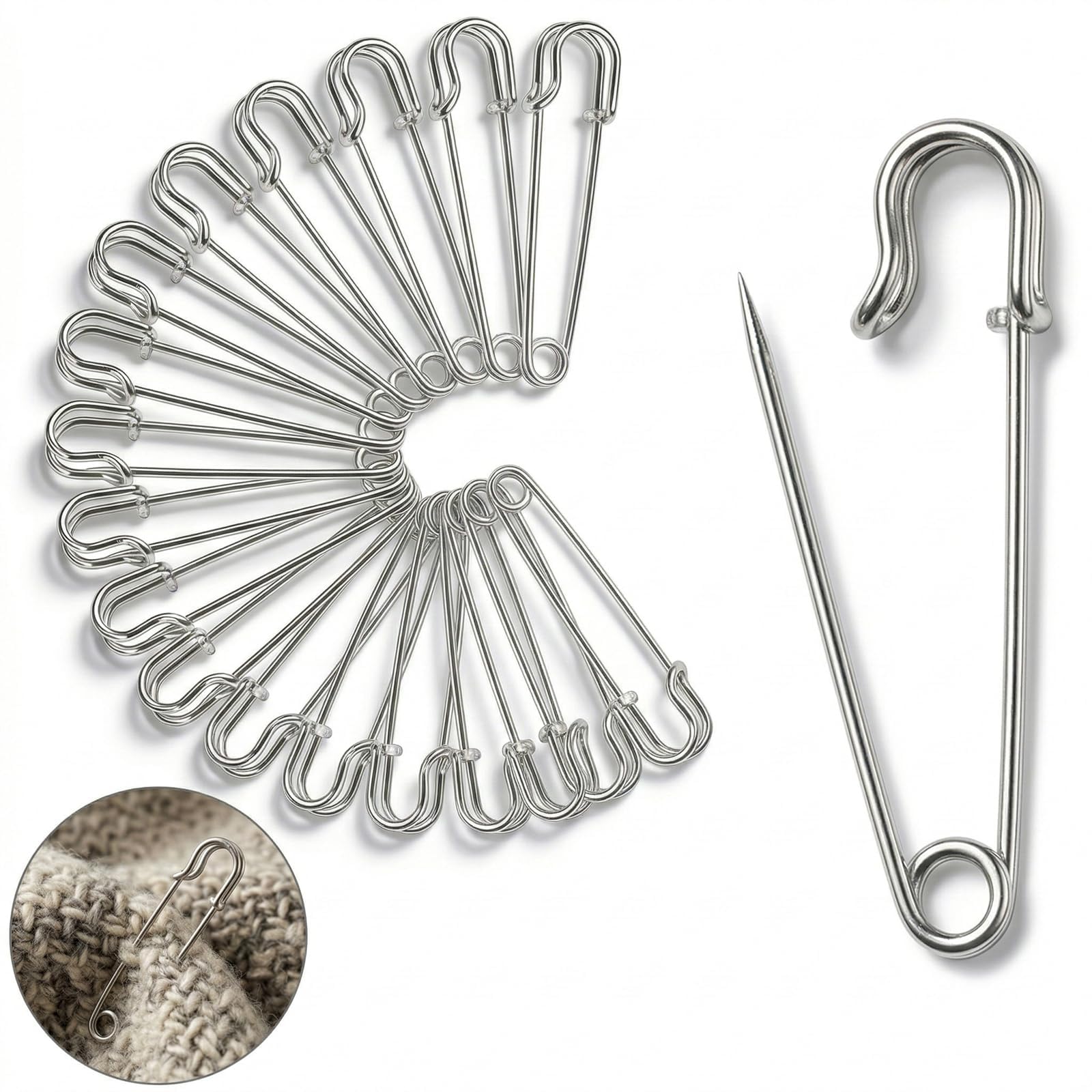 Dwsdws 30 Pcs Large Safety Pins 2 Inch/50 mm Metal Kilt Pin Strong Heavy Duty Blanket Pins for Blankets Jewelry Clothes Leather Canvas Crafts Arts Brooch Making (Silver)
