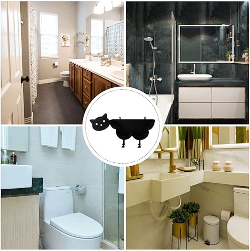 Miniatura 5 de Vedell Soporte de papel higiénico de metal de metal, soporte de rollo de papel higiénico de gato negro para soporte de pared, tapa de tanque de