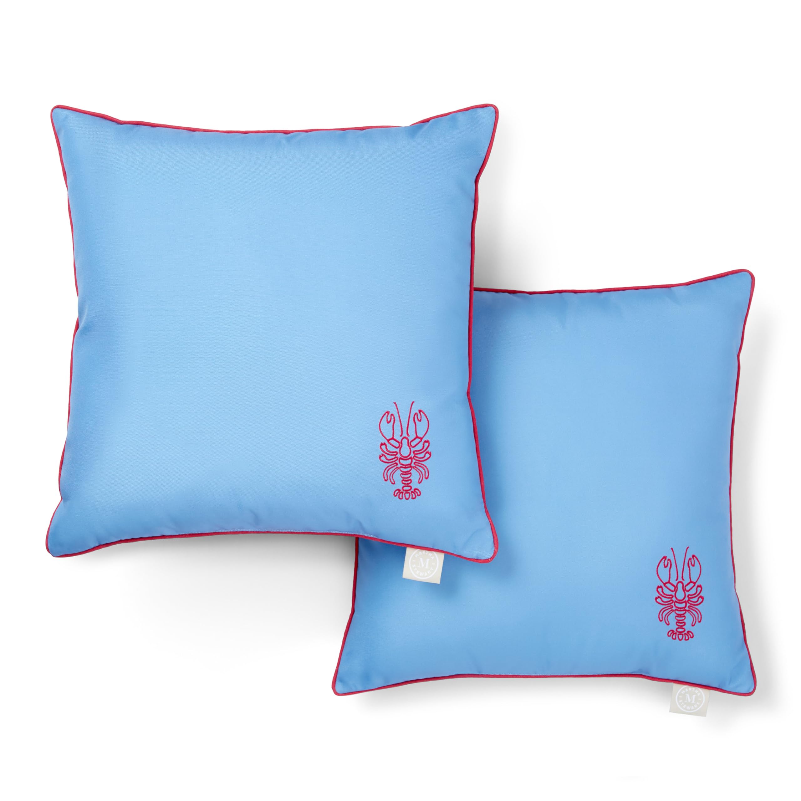 Martha Stewart Americana Embroidered Lobster Indoor Outdoor Decorative Pillow 2-Pack Set, UV Fade Resistant, Water Repellent, Coastal Design, Blue/Red, 18"x18"-image-38