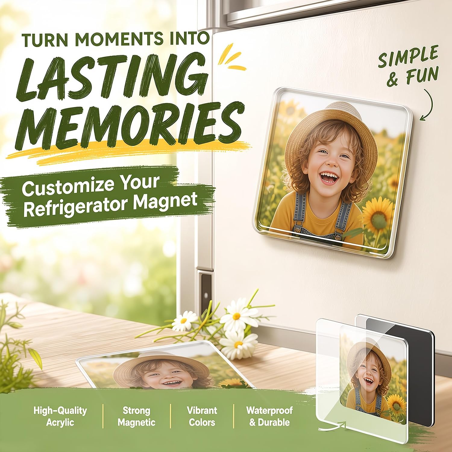 20 Pcs DIY Fridge Magnets Kit, 2"x2" Clear Acrylic Refrigerator Magnets Set with Adhesive Backing, Square Magnetic Photo Frames for Crafts, Kitchen, Classroom, Party, Office Decor