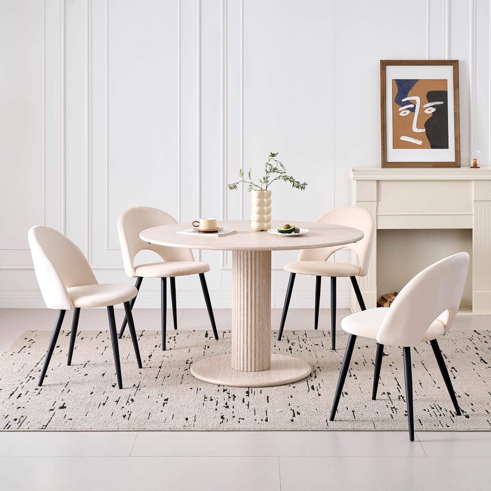GrandCA HOME Tavolo da Pranzo Rotondo Moderno e Semplice, in Similtravertino Giallo, Diametro 115 cm, può Ospitare da 4 a 6 Persone