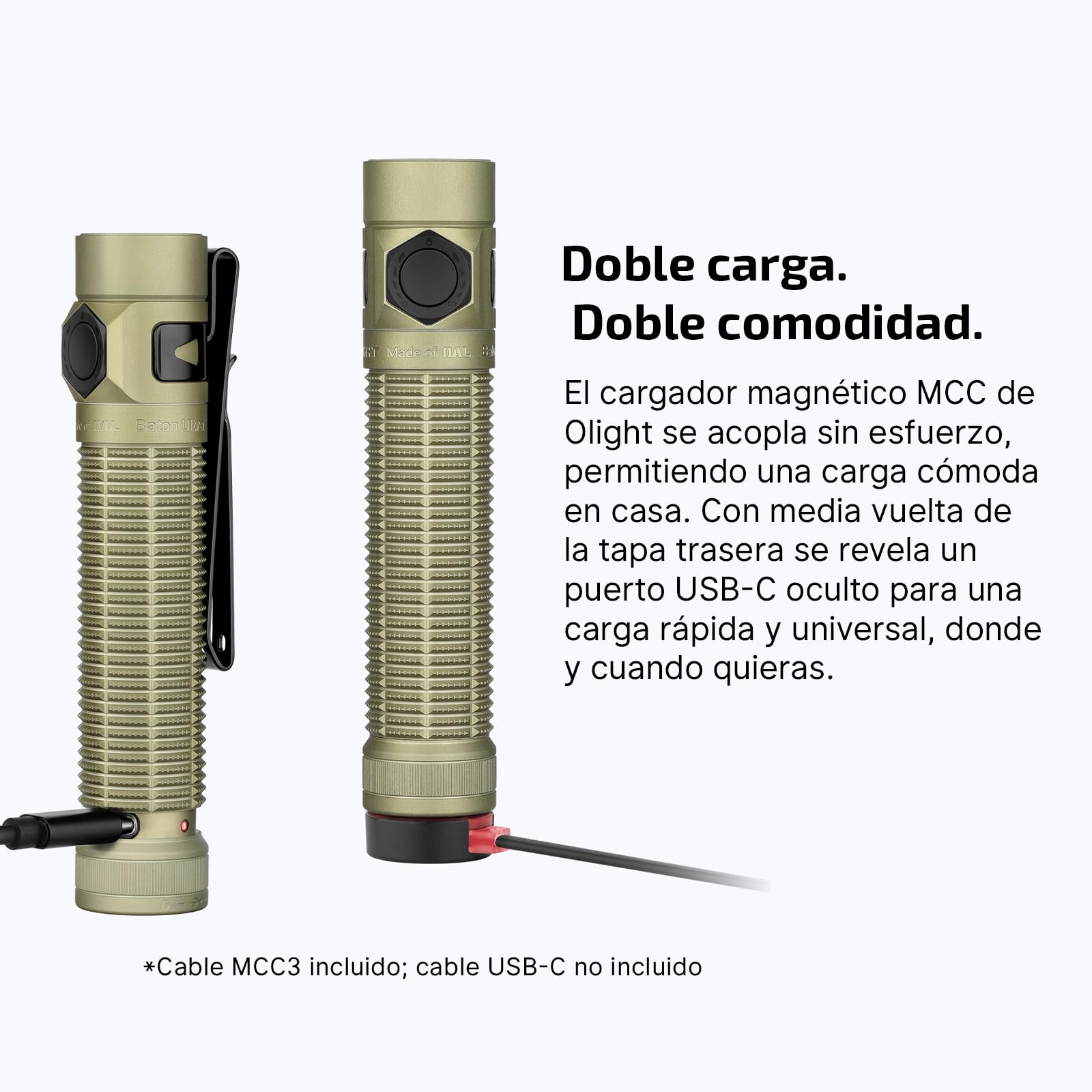 OLIGHT Baton Ultra Linterna Recargable EDC, 1800 Lúmenes, Alcance 300m, LED EIP 1, Superaleación OAL, Impermeable IPX8, Doble Interruptor - Para Exploración Exterior/Trabajo/Emergencias (Verde Oliva)