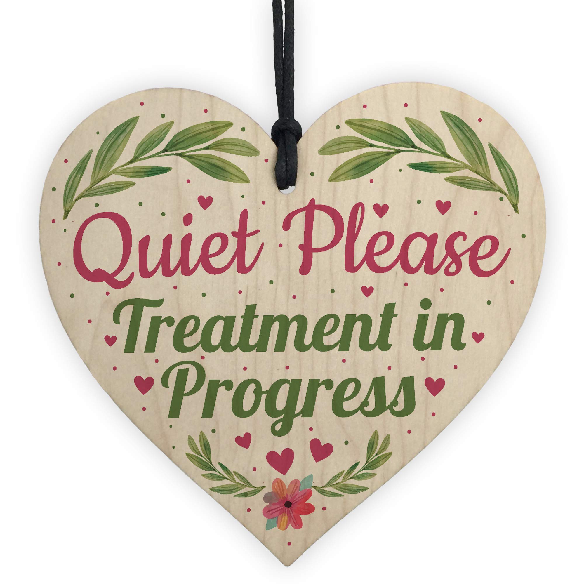Red Ocean Quiet Please TREATMENT IN PROGRESS Do Not Disturb Hanging Heart Salon Door Sign Plaque