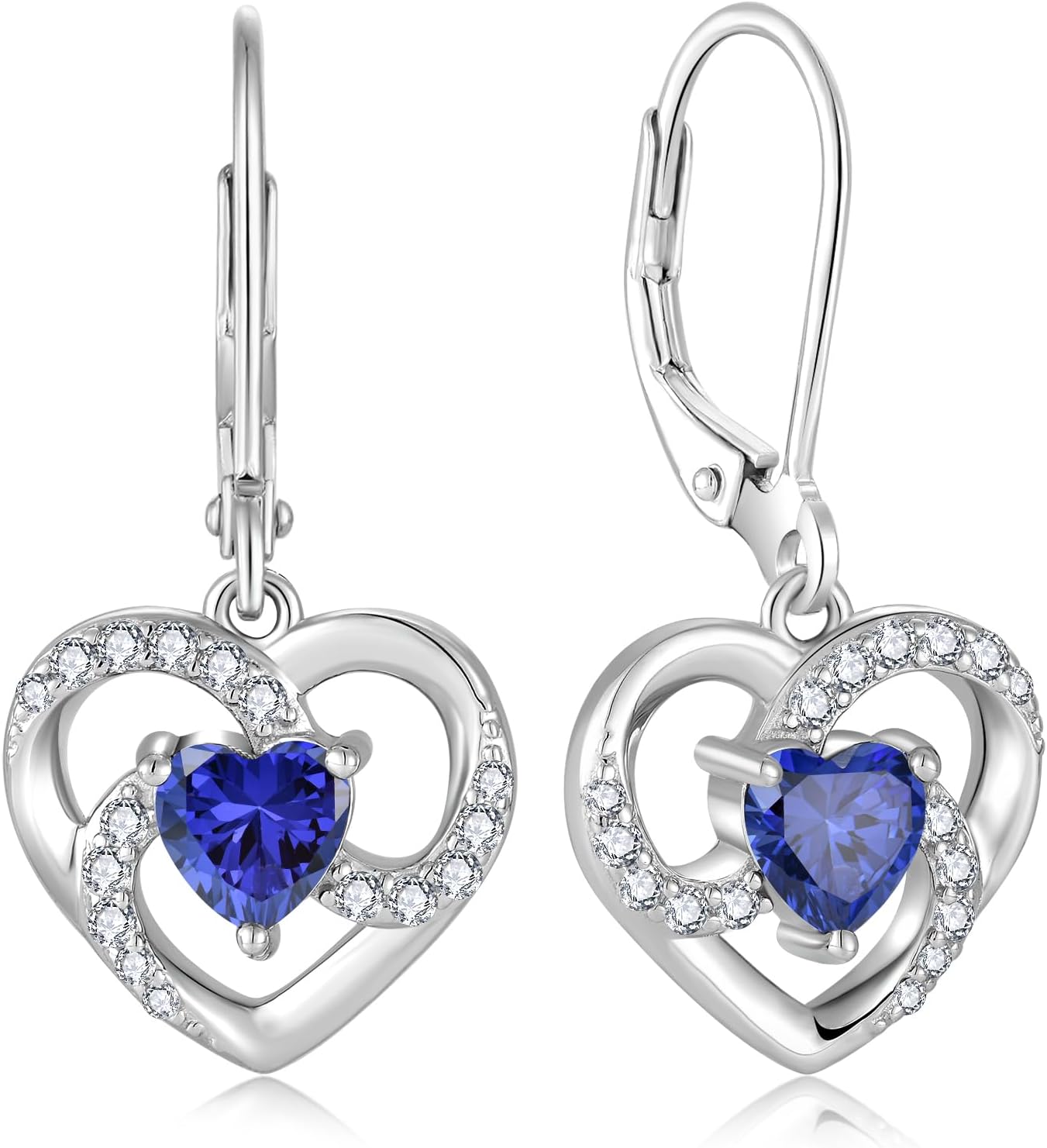 Women's Heart Birthstone Dangle Earrings, 925 Strlings Silver 5A Cubic Zircon Leveback Earrings Jewelry Birthday Gifts for Her