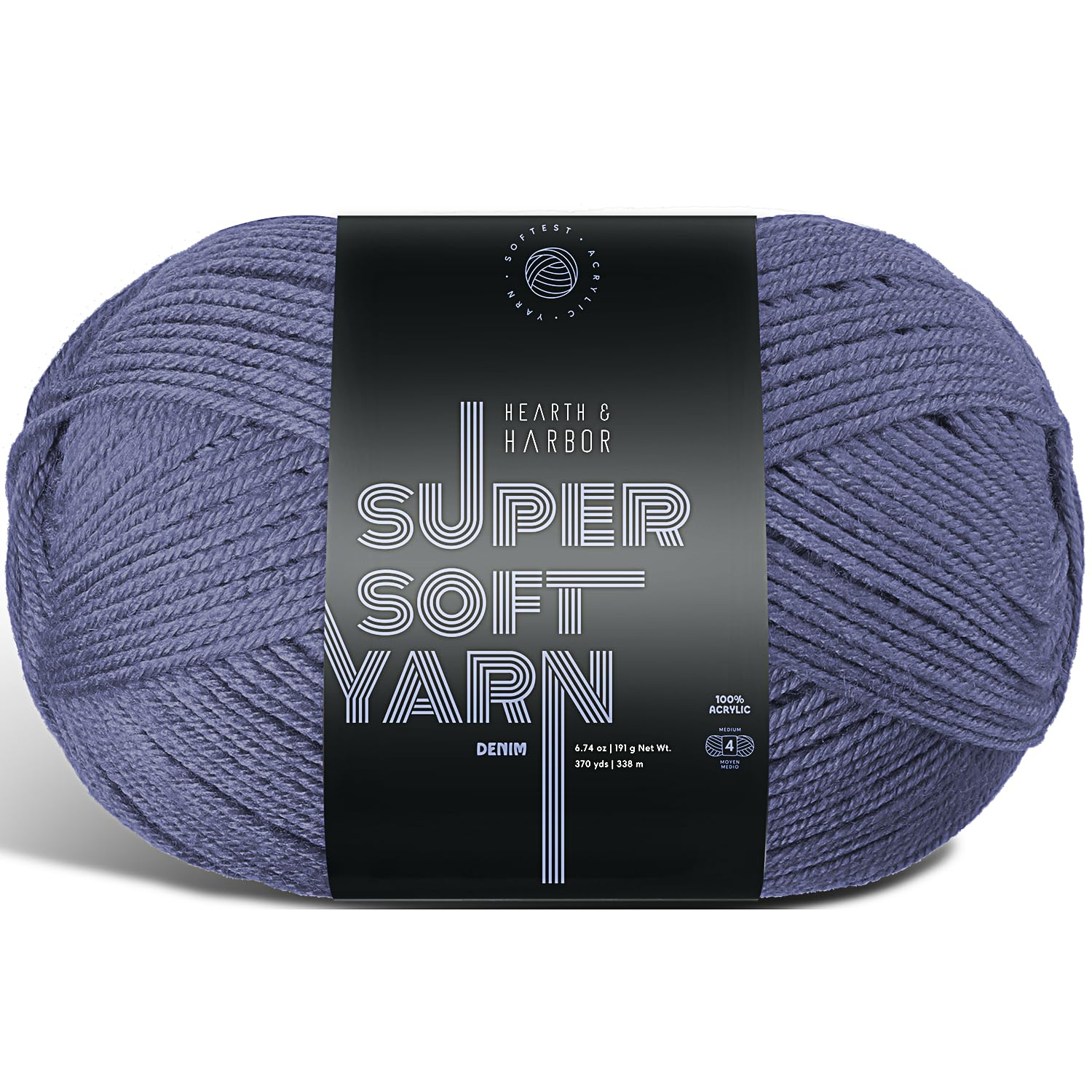 Acrylic Yarn for Crocheting &amp; Knitting – Soft Crochet Yarn for Crocheting, 370 Yards, Perfect for Crafts &amp; Amigurumi, Medium Worsted Weight 4, Denim