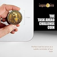 Vista 3 de The Task Ahead Coin, paquete a granel de 10, I Can Do All Things, monedas de desafío, chapado en oro antiguo, con un caballero templario arrodillado