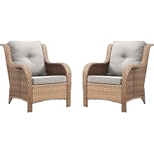 Rilyson Patio Furniture Chairs Outdoor Chair - 2 Piece Wicker Rattan Chairs Set with High Back and Deep Seating for Deck Porch Balcony Backyard GardenYellow/Beige