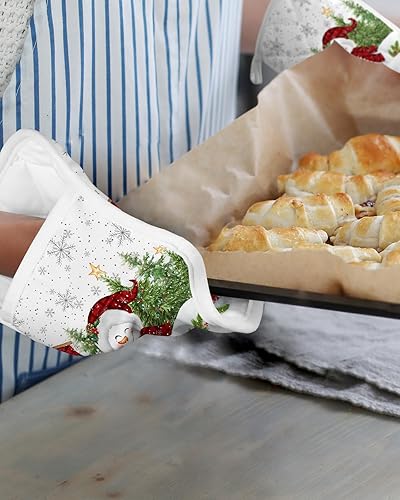 Miniatura 6 de Juego de 2 agarraderas de tela de toalla de copo de nieve para cocina, antideslizantes y aislantes de calor, juego de agarraderas de tela de toalla