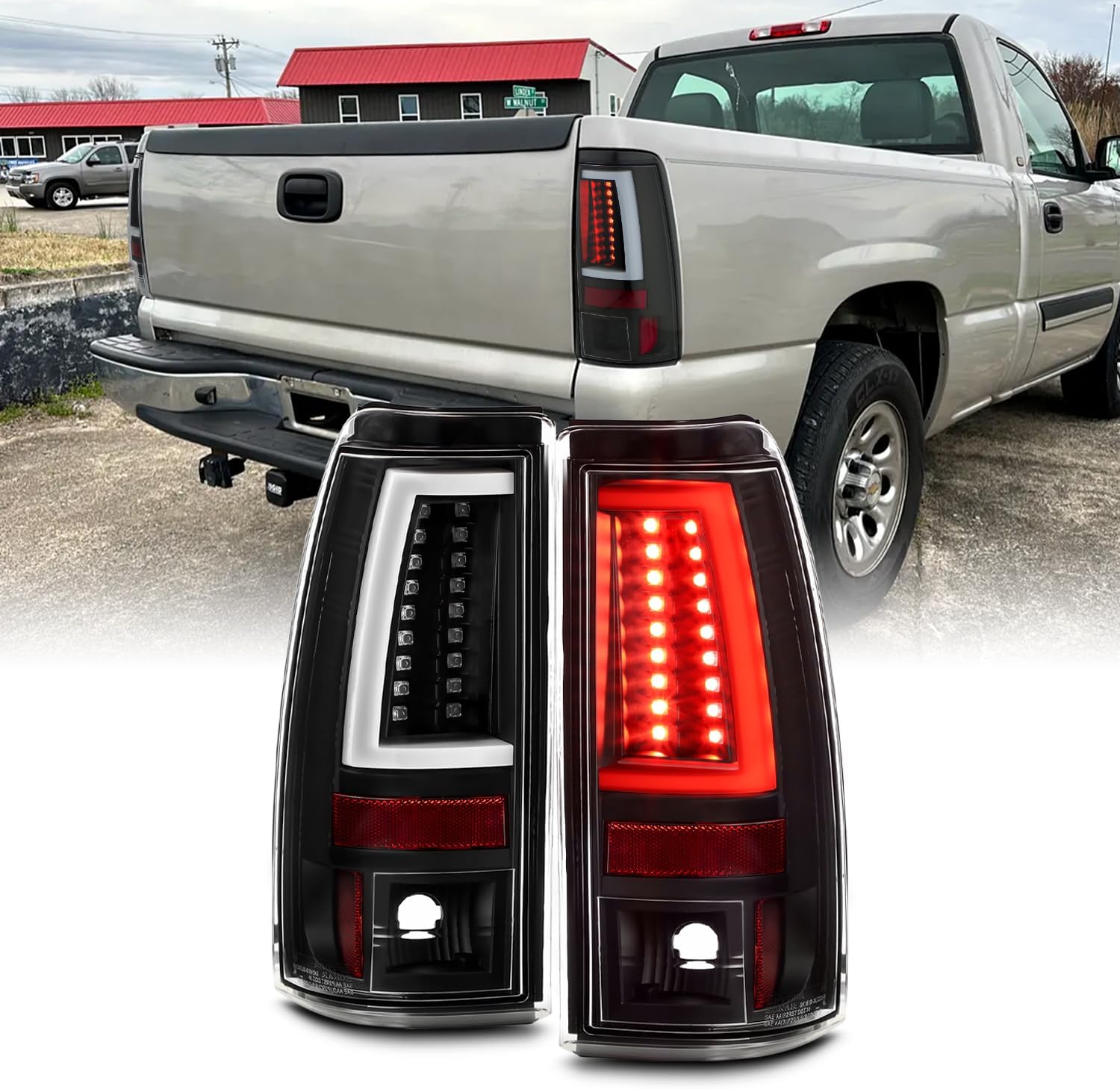 AKKON - For 03-06 Silverado 05-07 Silverado Hybrid Pickup Truck Black Rear V2 LED Tail Lights Brake Lamps Pair