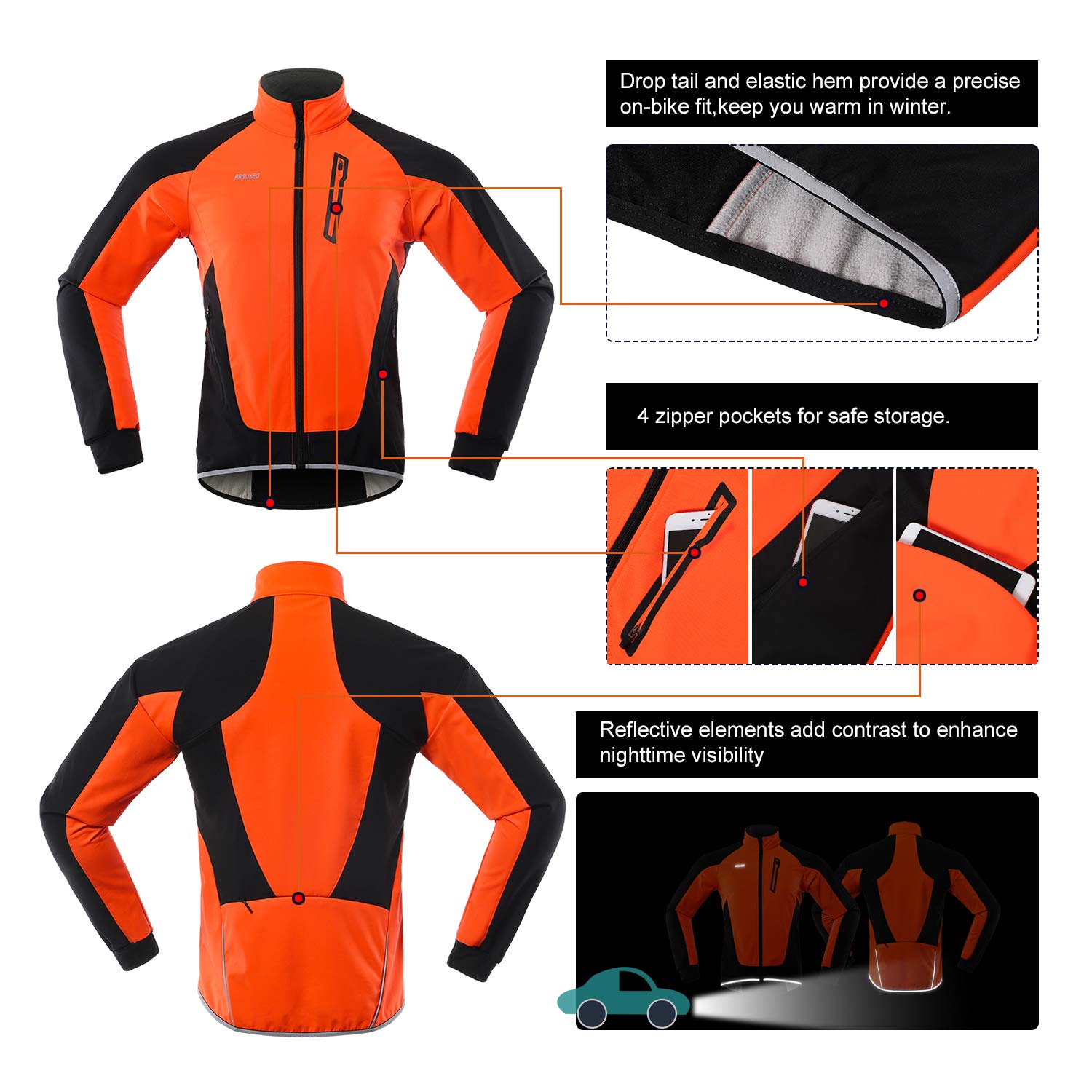 ARSUXEO Giacca da ciclismo invernale da uomo in pile termico Softshell Mountain Bike Outwear antivento impermeabile 20B
