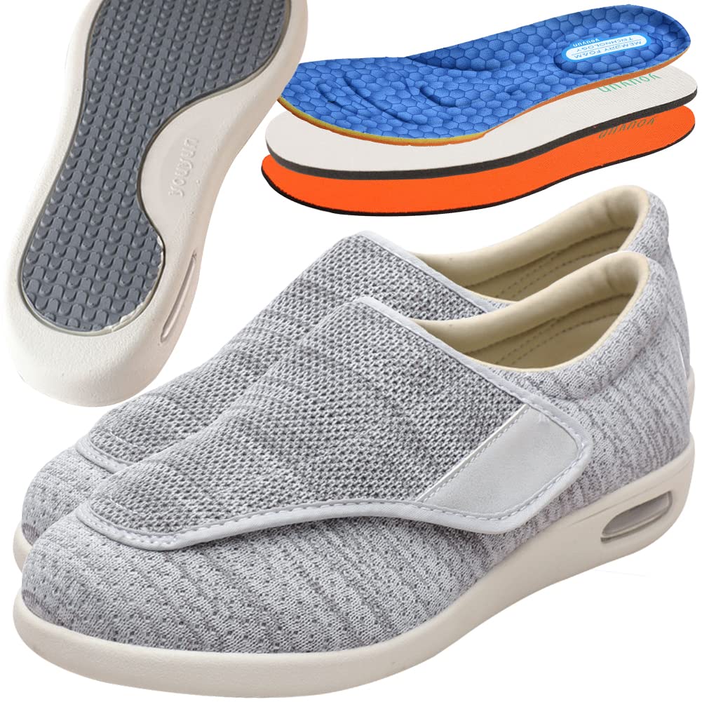 GYCF Chaussures Orthapétique Diabétique,Réglables Respirantes Homme Femmes Chaussures Marche,Extra Larges Chaussures Âgées Pour Arthrite Pieds Gonflés,Beige,43.5EU