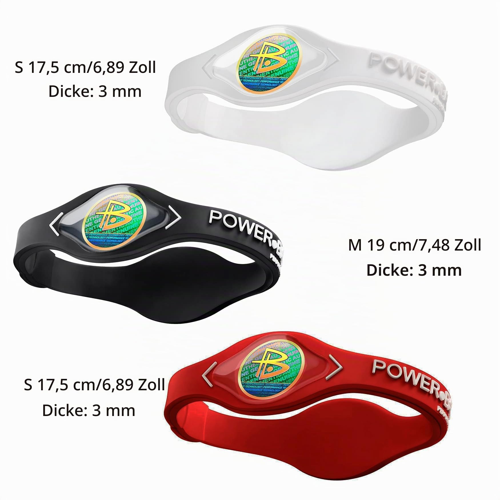 Power Balance Original Authentic Performance Armband, Silikongummi Armband Armband Sport Armband Armband für Männer und Frauen, Power 3 Stück Armband, Sicherheit Wasserdicht Leicht und Langlebig