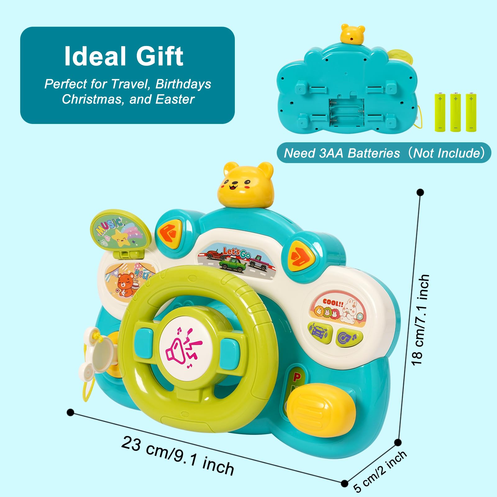 Maycoly Kid Steering Wheel Toy Pretend Play with Music Driving Educational Baby Musical Toys with Sound Light and Music Roleplay Learning Sensory Toy for Boy Girl 12 Months+ - Image 2