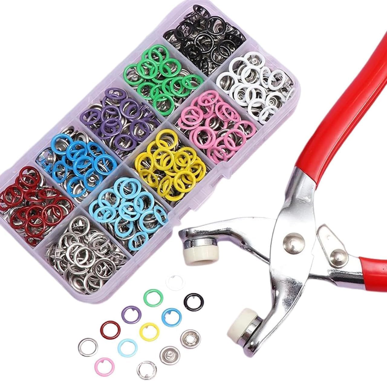 VDHJA Heavy Duty Snap Button Fastener Kit with Installation Pliers, Metal Press Stud Buttons Set for Fabric, Clothing, Leather, DIY Craft, Repair Sewing Tool Kit with Storage Box (Color)-image-4