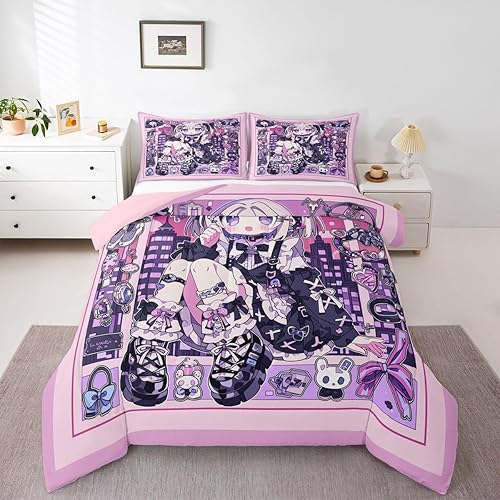 Miniatura 17 de Erosebridal Juego de edredón de sirena azul para niñas, juegos de ropa de cama de unicornio lindo individual de 2 piezas para niños, diseño