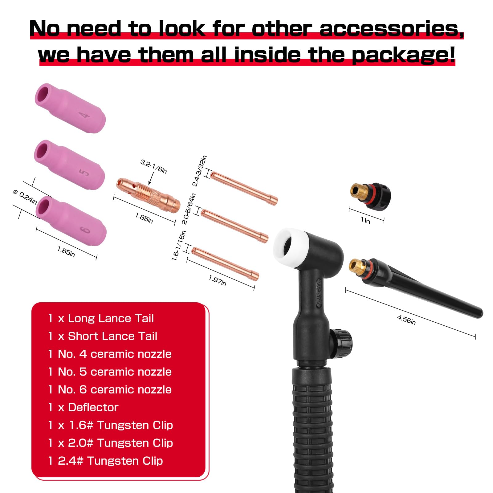 Torcia TIG Raffreddata ad Aria WP17-V con Testa Flessibile e Pacchetto Tubi da 4M, Attacco Rapido Euro 10–25mm, Set Completo per Saldatura Argon Lift-TIG
