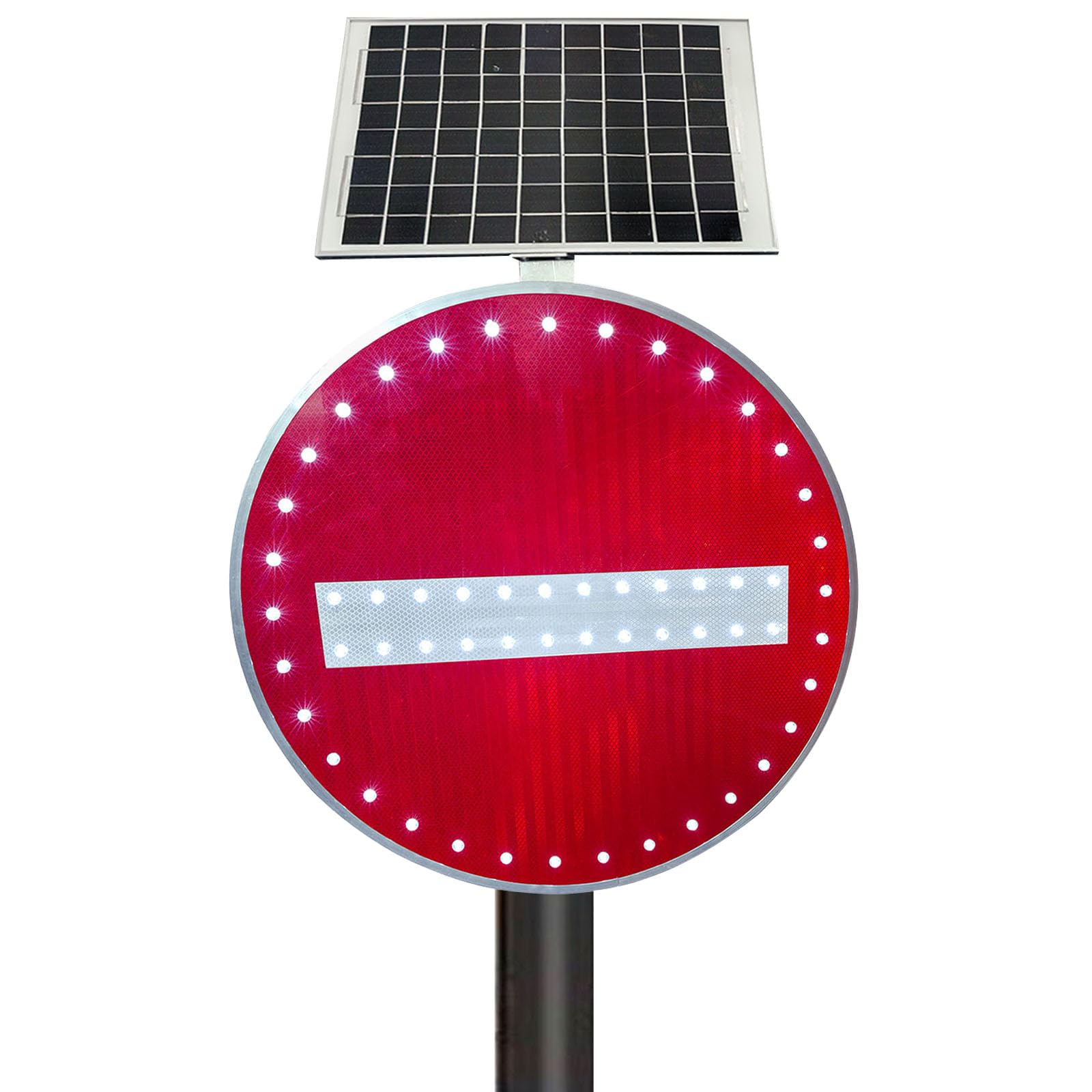 Señales solares de "Prohibido el paso", señales de tráfico LED intermitentes con accesorios de instalación, marco de metal inoxidable, película reflectante de grado profesional (Rojo, 60cm)