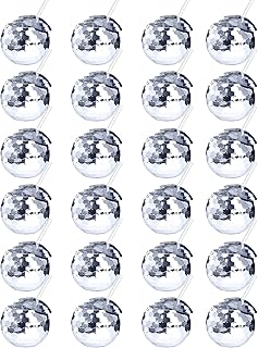 ZHURUININ 24 Pieces Disco Ball Cups Disco Flash Ball Cocktail Cup with Lid and Straw Bar Party Supplies Wine Cocktail Drinking Syrup Tea Bottle 20 OZ (Sliver)