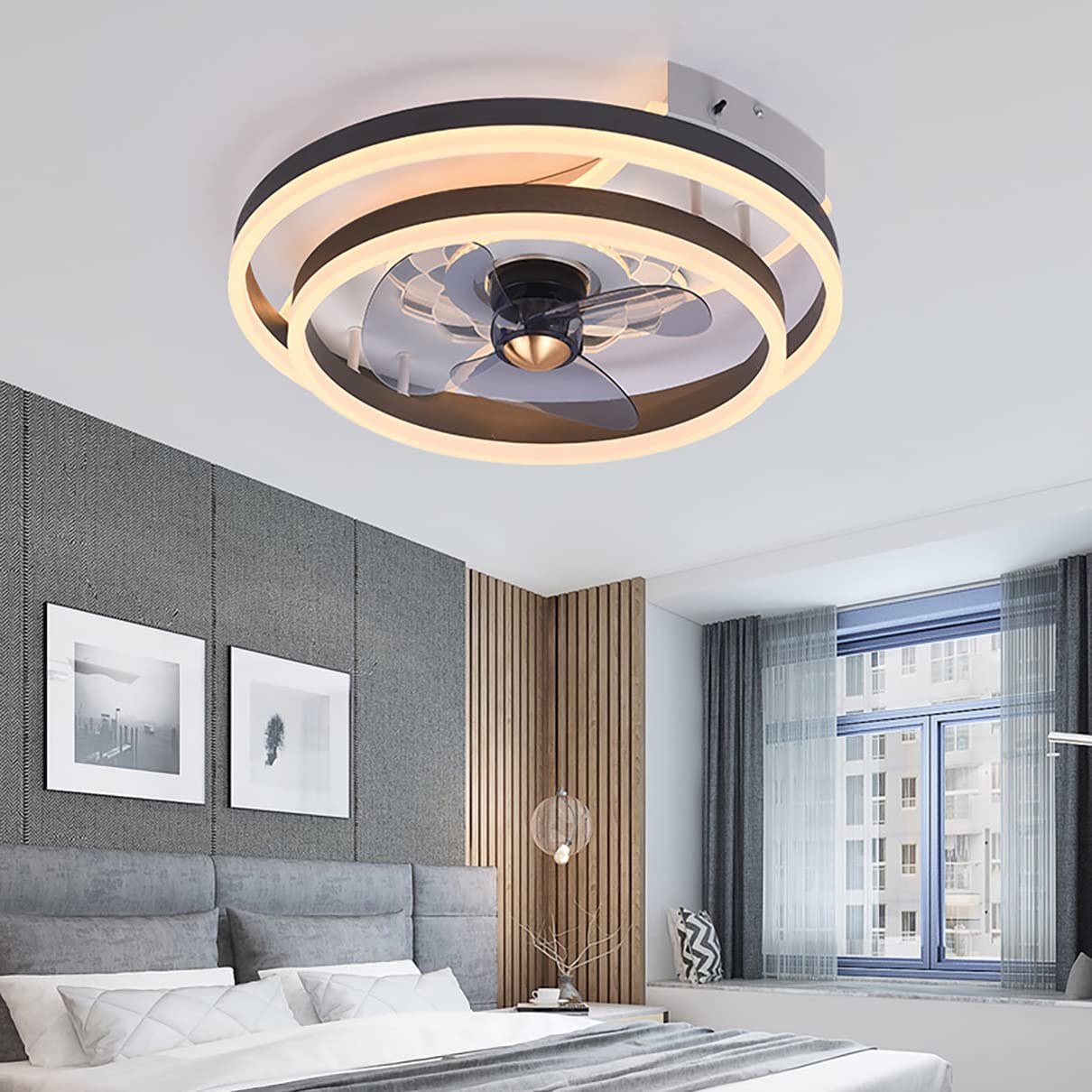FAXIOAWA Ventilatore da soffitto a LED con Luce silenziosa Ventilatore da soffitto con Telecomando velocità del Vento Regolabile a 6 velocità 3 Colori modificabili per Soggiorno Camera da Letto