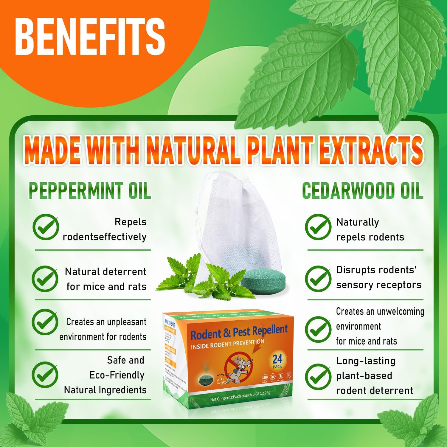 Rodent Mouse Repellent Indoor Outdoor - Peppermint Oil to Repel Mice Mole and Rats, Bug Insect Spider Repellent Pouches, Pest Control Natural Deterrent Safe for Pets & Family 24 Packs - Image 7