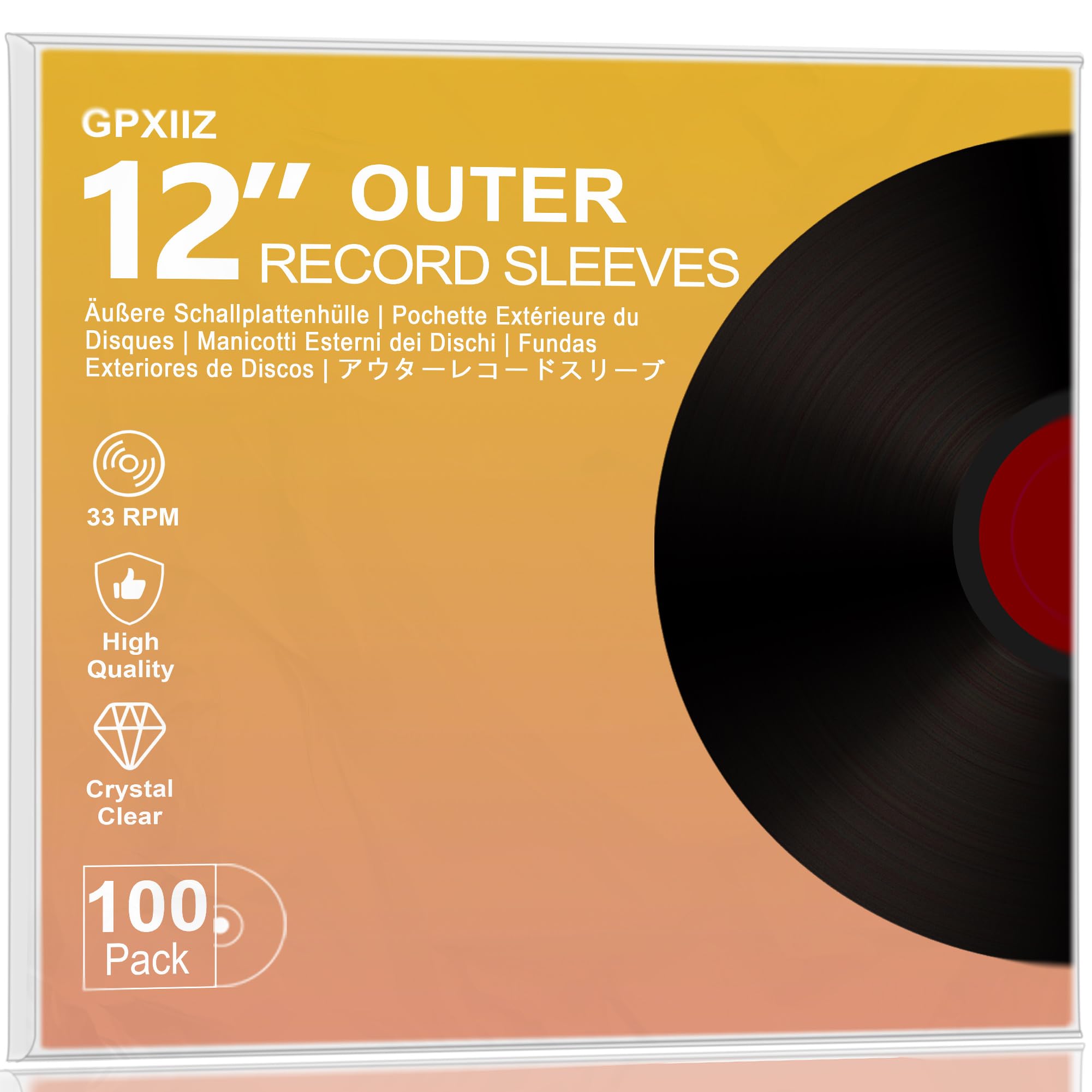 GPXIIZ Buste Vinili 33 Giri 12 Pollici Esterne, 100 x Custodia Vinile Trasparenti, Buste per Vinili pour 12" LP Dischi, Protezione Polipropilene Vinile Copertine Cover Outer