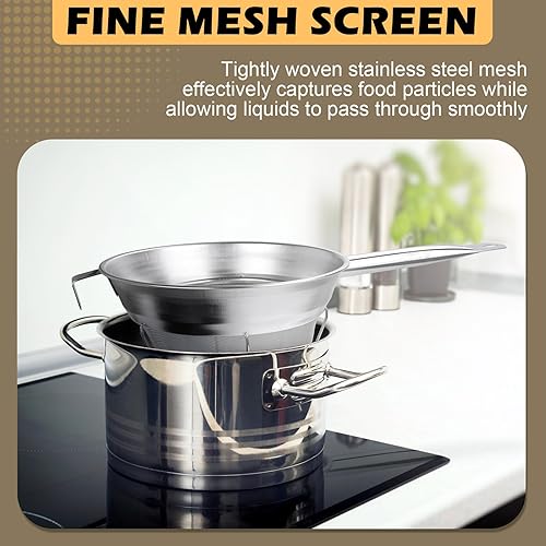 Miniatura 4 de Colador de caldo de acero inoxidable, malla fina cónica de 10 pulgadas, resistente con anillo de soporte