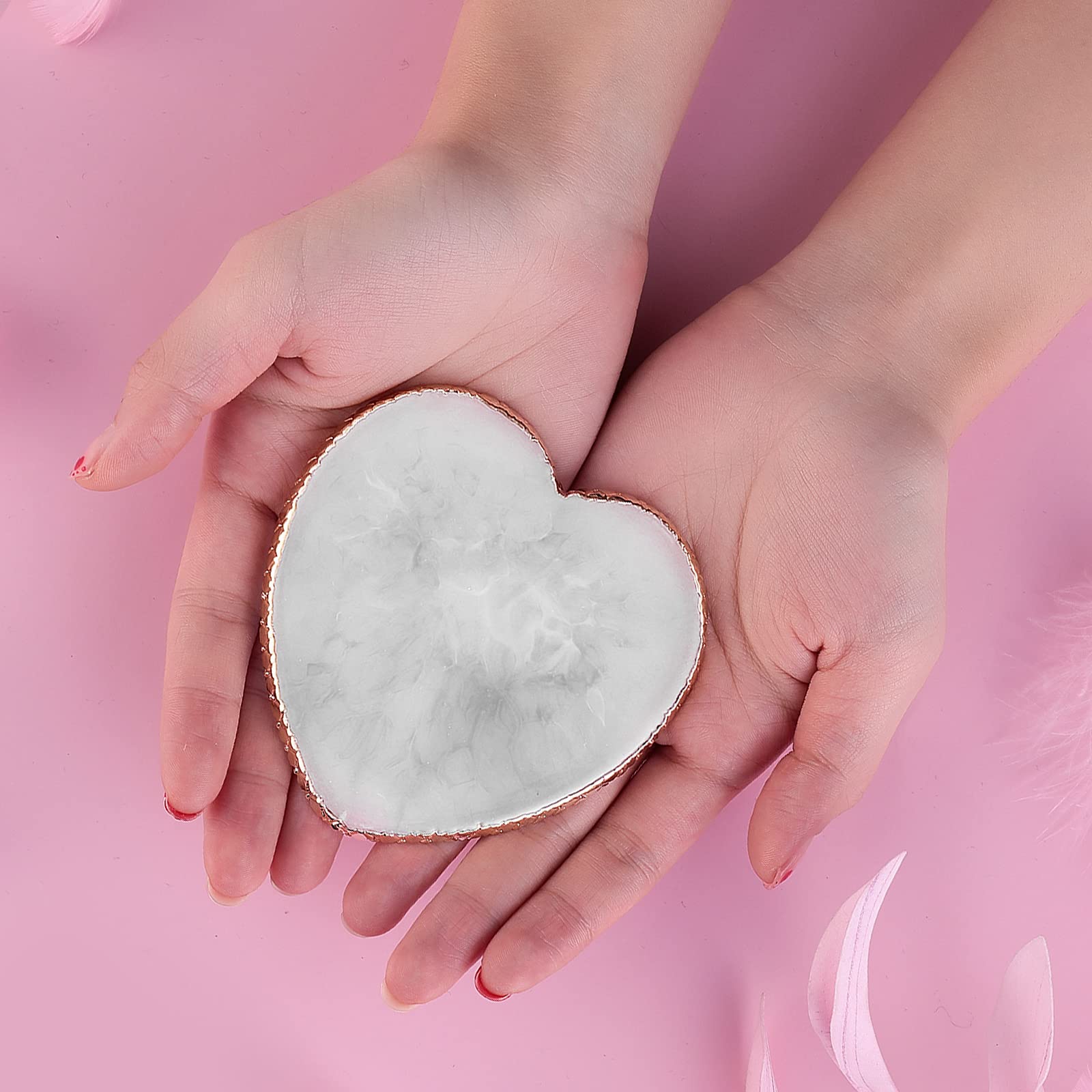Paleta de arte de uñas de resina con borde dorado, soporte de uñas en forma de corazón, base de maquillaje, herramientas de mezcla, tablero de exhibición, gel de uñas, paleta de mezcla de 7