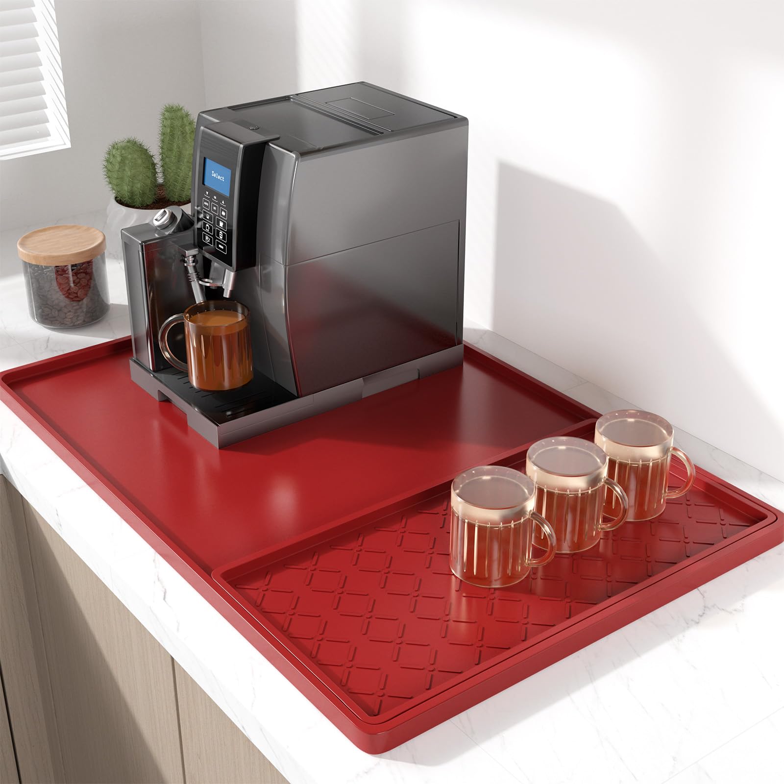 Rnivvi Silicone Coffee Mat, 16" x 24" Waterproof Raised Edge Coffee Bar Mats for Espresso Machine Station Accessories, Heat Resistant Detachable Dish