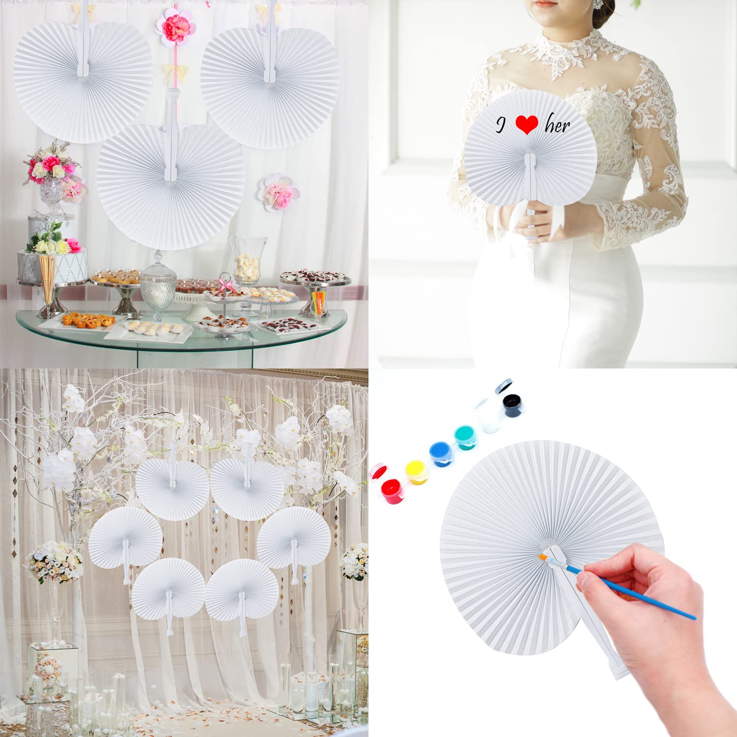 48 Stk Fächer Hochzeit,Vintage Weiß Liebe Herz Handfächer Faltfächer Papierfächer Hochzeitsfächer für Abkühlung im Sommer,Hochzeitsdeko,Gäste Geschenk,DIY,Geburttag,Party,Fotografie,Wand Dekoration