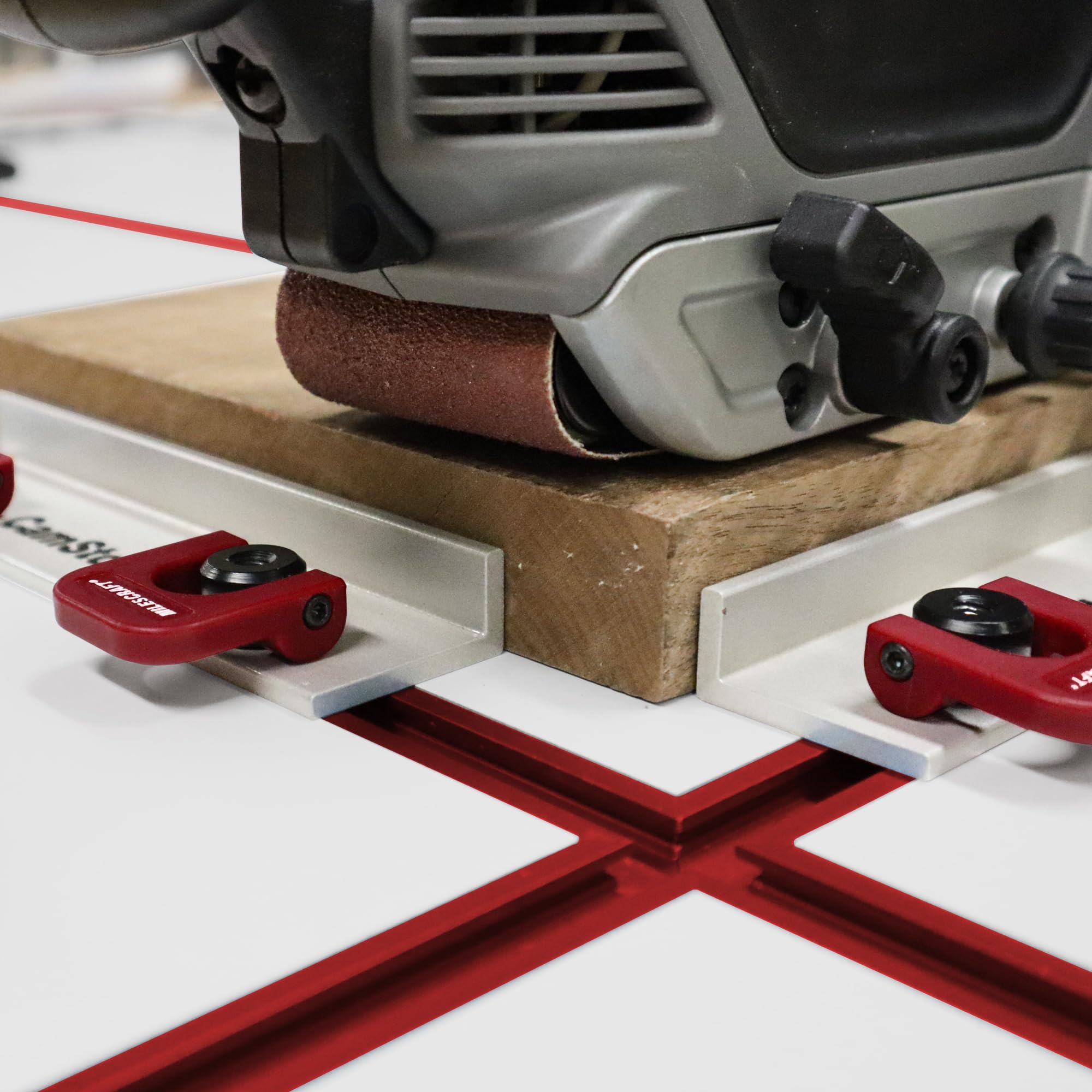 Milescraft 4032 Cam Stop XL Lot de 2 arrêts longs à réglage rapide en T anodisés, 14,5 cm de long avec levier à came, profil bas pour planches de 1,9 cm ou plus épaisses.