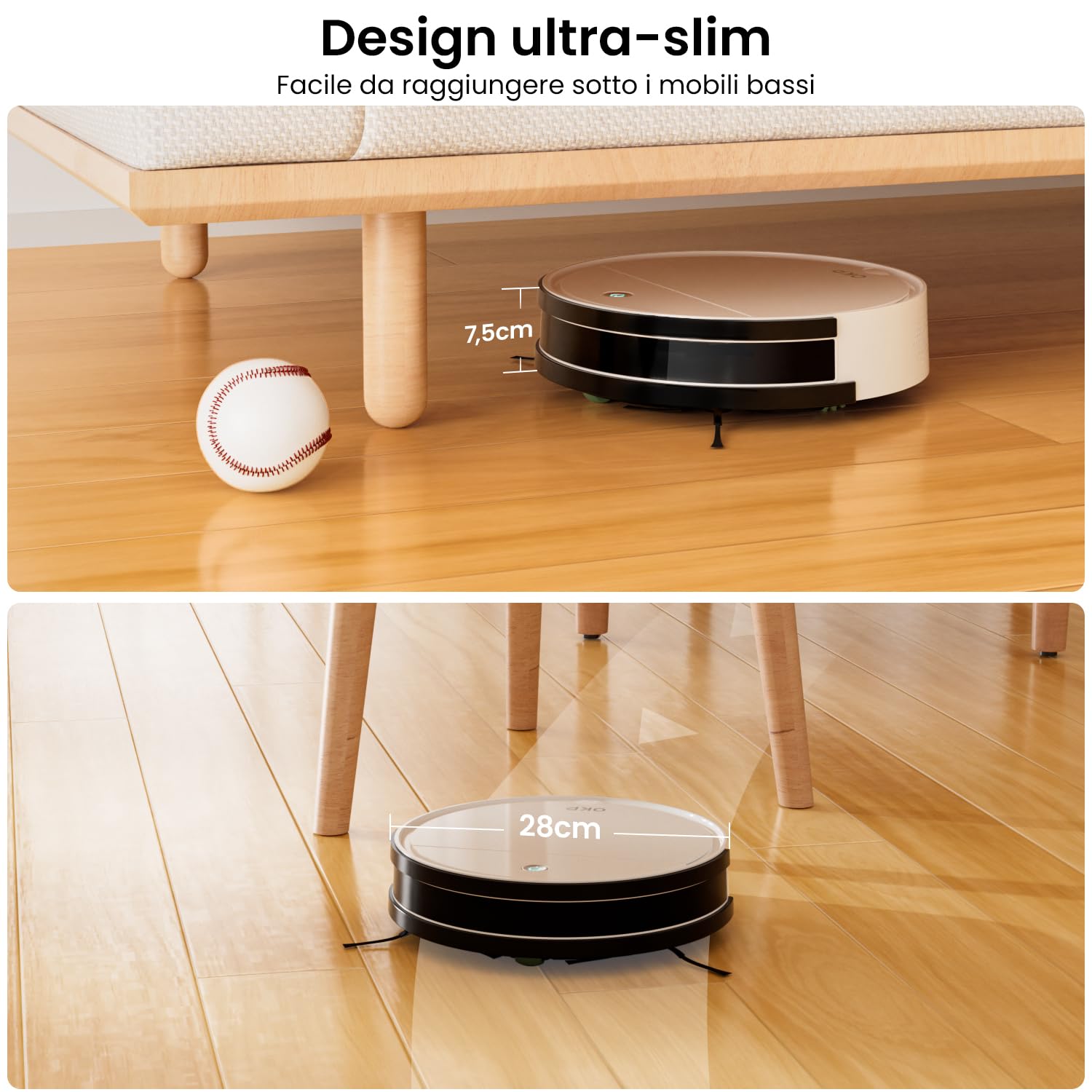 OKP K5 Robot Aspirapolvere, 2500Pa, 120 Minuti, WiFi/App, Sistema di Filtrazione Efficiente, Auto-Ricarica, Design Sottile, Silenzioso, Perfetto per Pavimenti Duri, Peli di Animali, Tappeti