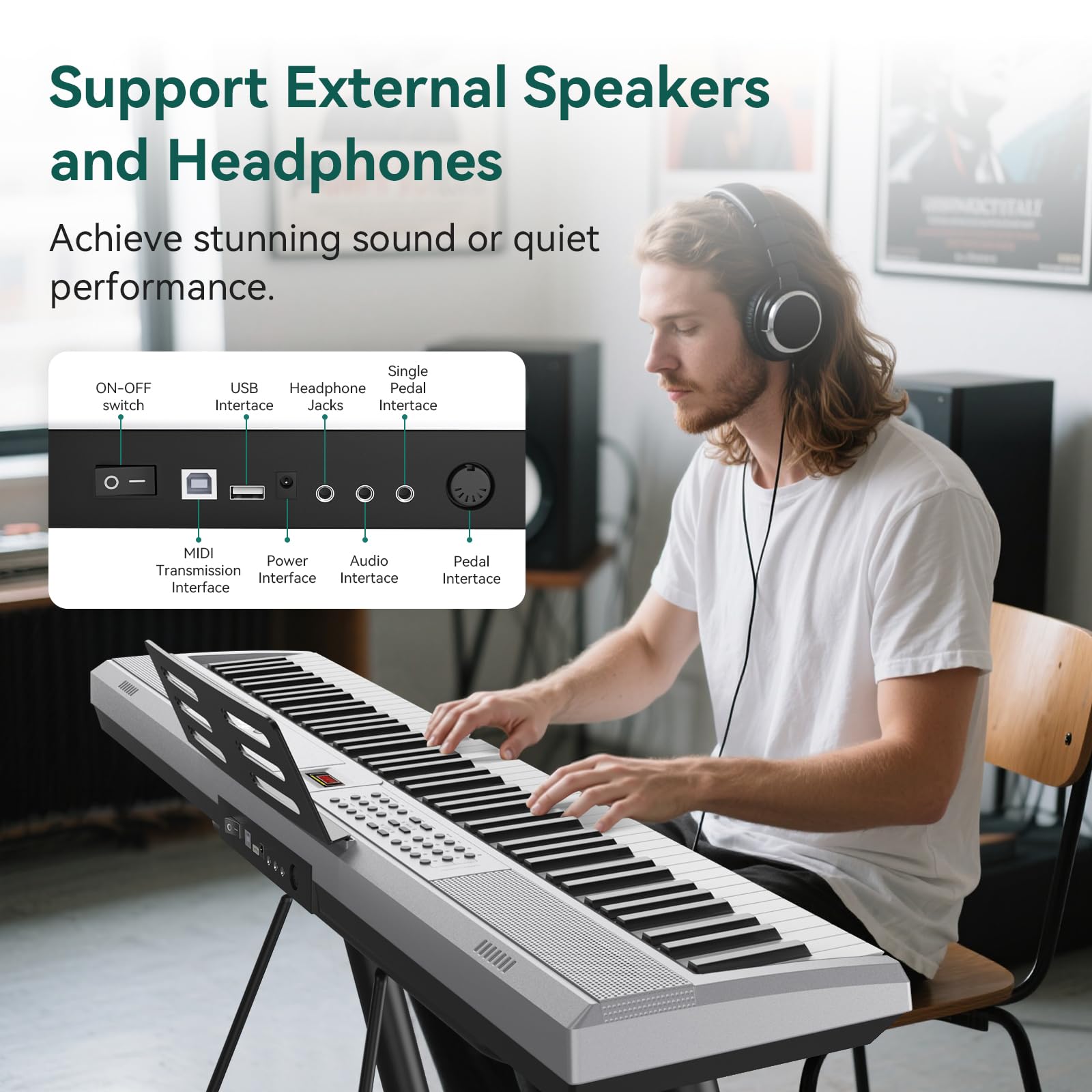 Rosen P51 Full Size Weighted Keyboard 88 Key Beginner Digital Piano, Tragbares E-Piano mit Sustain Pedal und Netzteil, Silber
