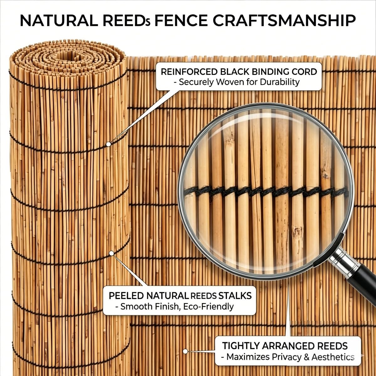 Canisse en Roseau Naturel 120x500 cm Brise Vue Balcon Terrasse Jardin Clôture Naturelle en Osier Brise Soleil Coupe Vent Extérieur Canisse Bois Résistante pour Clôture(Natural,1.8mx5.0m)