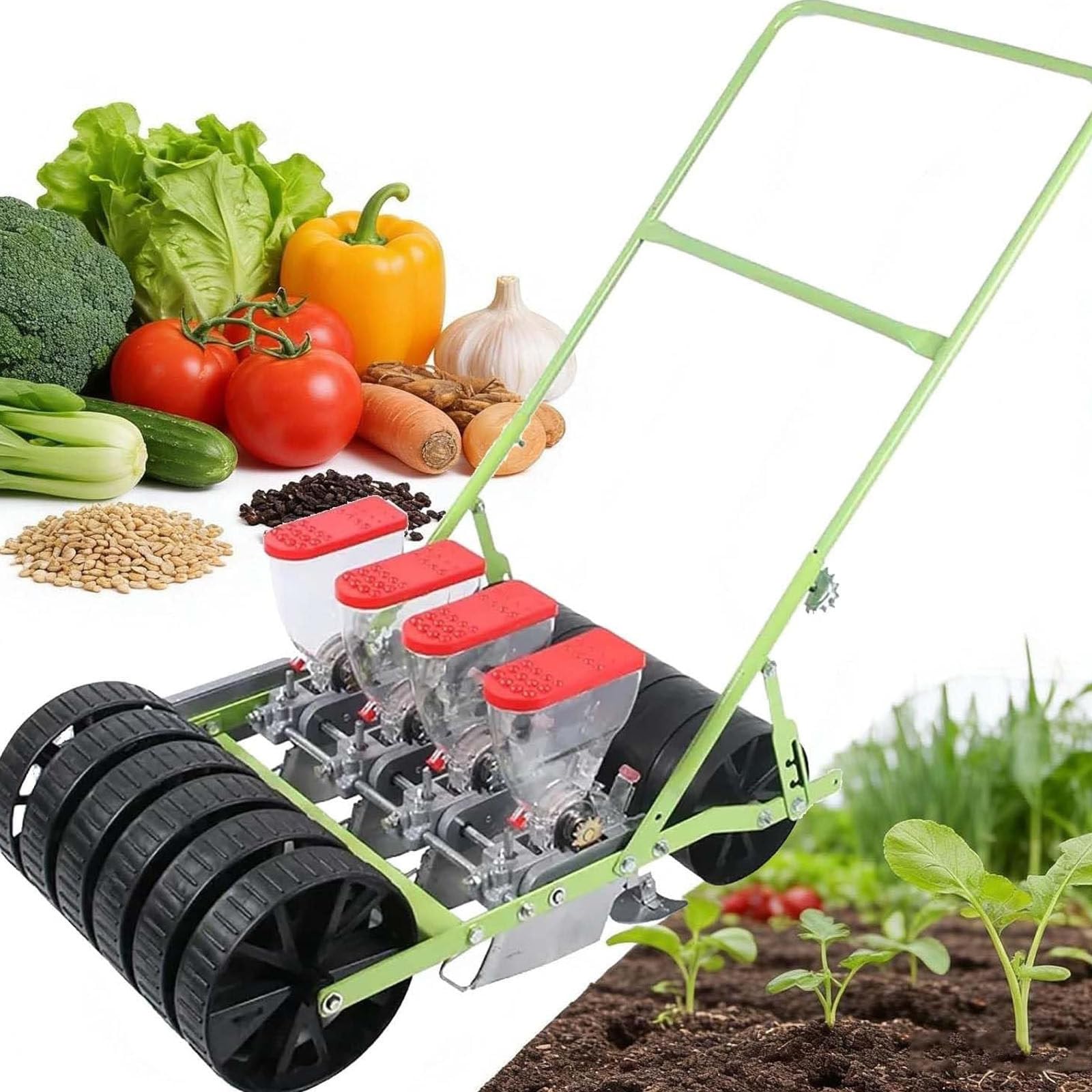 Drmoxin Garden Push Seeder Planter | Hand-Pushed Vegetable Planter| New Portable Manual Seeder Hand-Push Garden Seeder,1/2/3/4/5/6Row Precision Seeder,For Planting In Garden Terraces Hillsides 4row