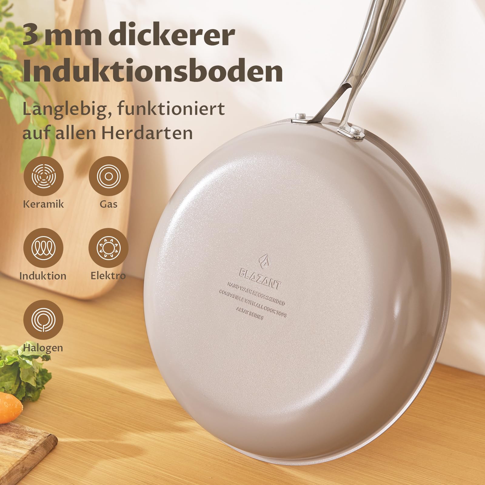BLAZANT Pfannenset 5-teilig, Antihaft Keramik Pfanne Induktion 20/24/28 cm