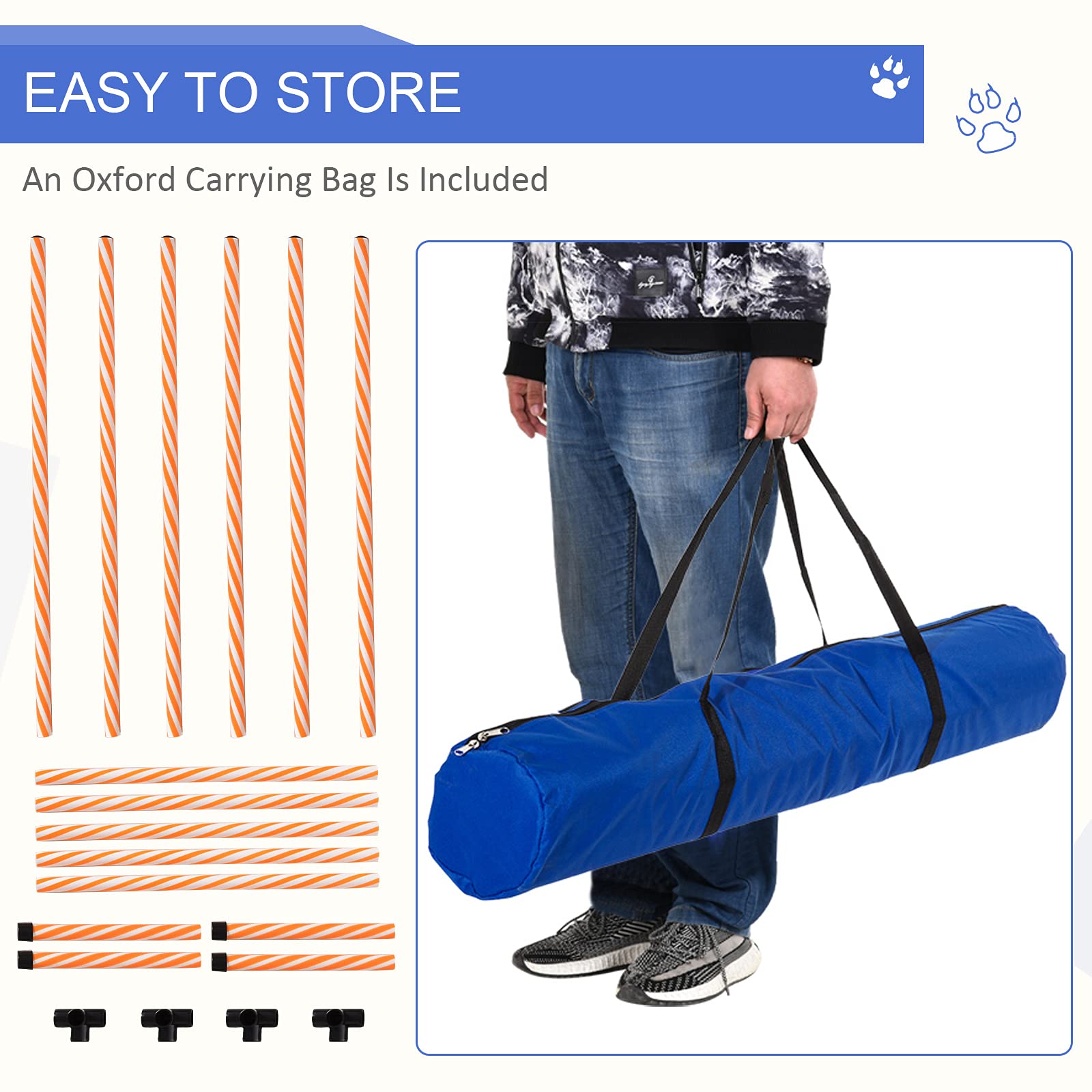 PawHut Equipo de entrenamiento de agilidad para perros, obstáculo para correr con postes de tejido, silbato, bolsa de transporte, juegos al aire libre, ejercicio