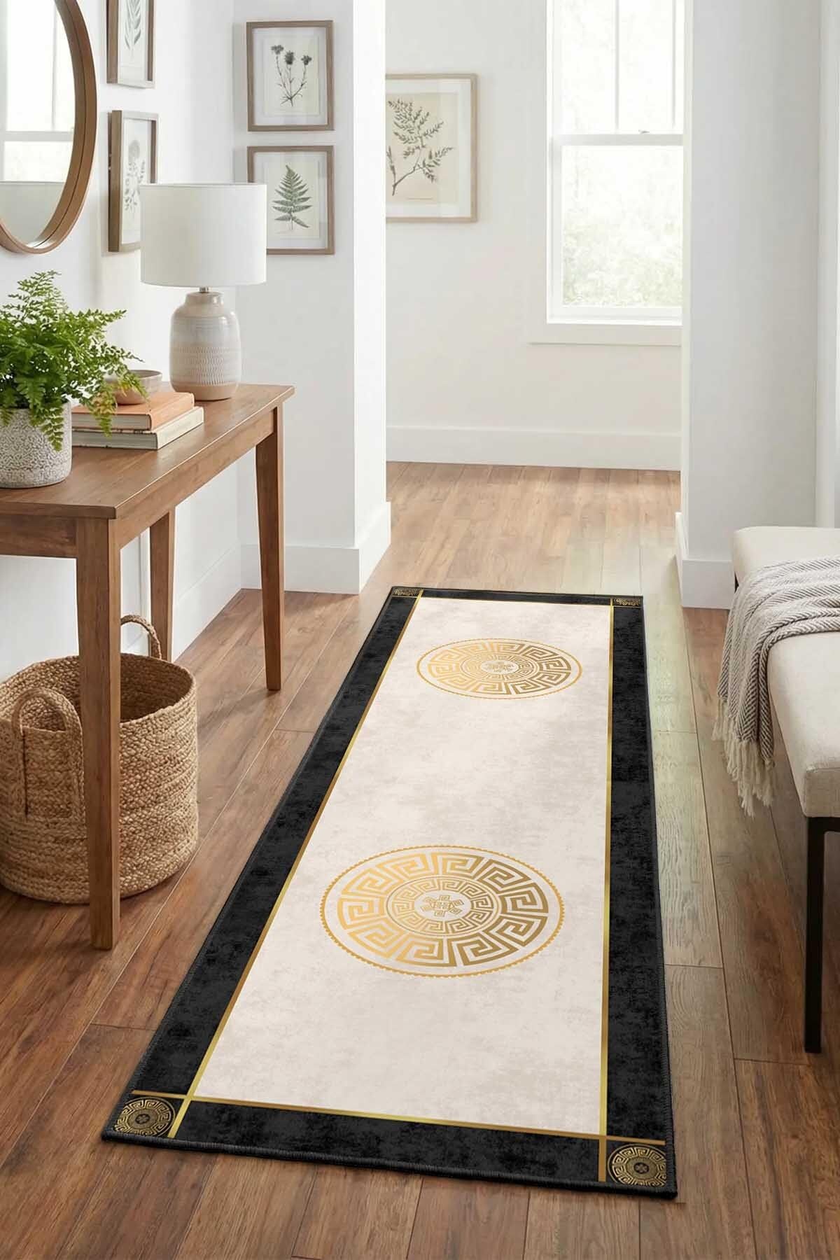 Monnhein Gold Yolluk 1037-4 - Yıkanabilir, Kaymaz Taban, Dijital Baskılı, Leke Tutmaz, İnce Hav, Modern Koridor, Mutfak, Antre ve Salon için Dekoratif Yolluk