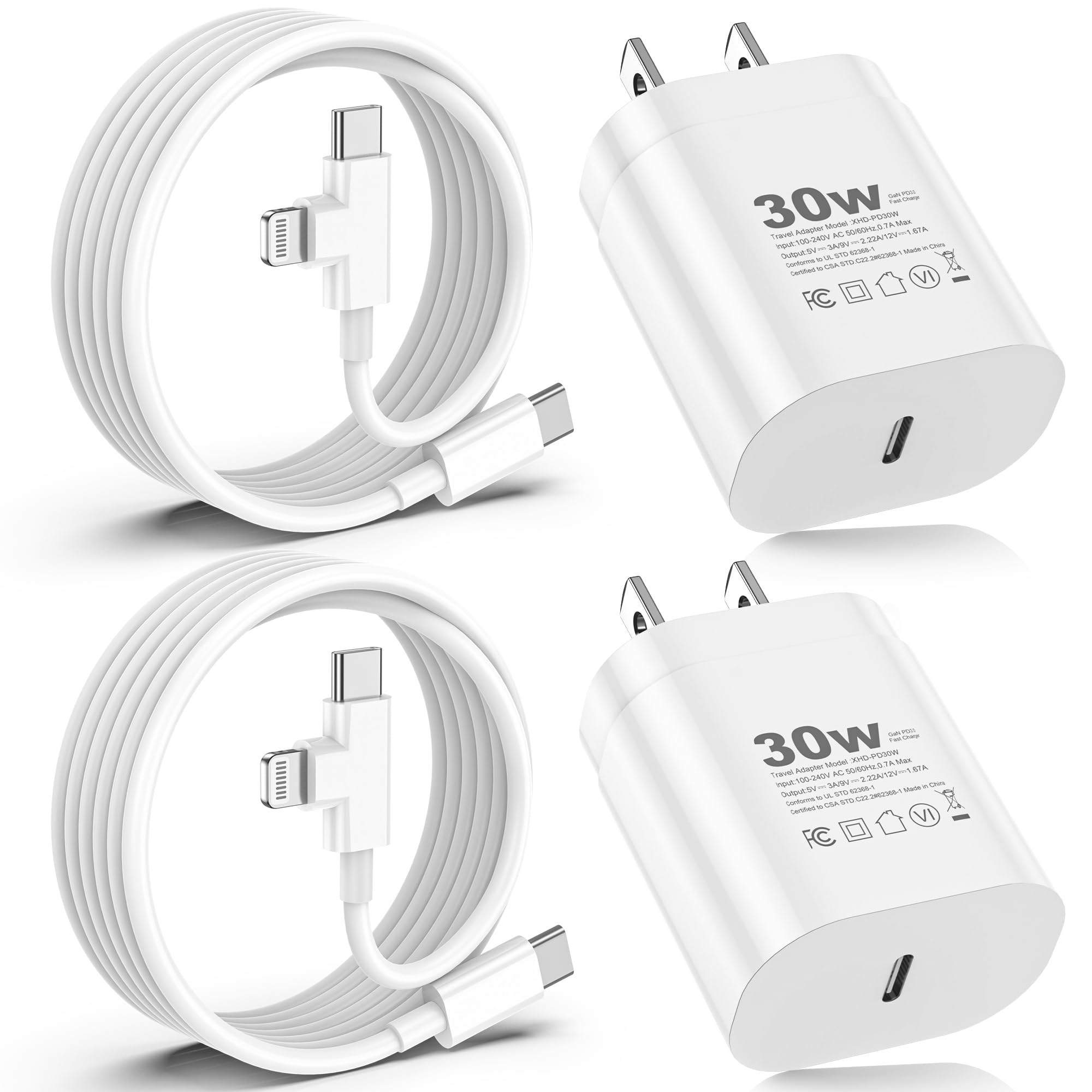 WWB iPhone Charger Fast Charging 2 Pack 30W USB C Charger Block with Type C to C Lightning