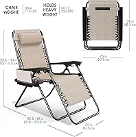 Vista 3 de Nestl Zero Gravity - Juego de 2 sillas de patio al aire libre con almohadas y bandejas portavasos, silla de campamento reclinable de malla de acero