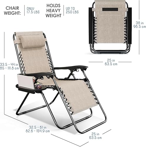 Miniatura 3 de Nestl Sillas de gravedad cero, silla portátil para patio al aire libre con almohadas y bandejas portavasos, silla de campamento reclinable de malla