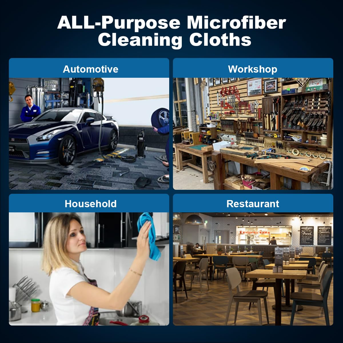 Shop Towels 100 Sheets Microfiber Cleaning Cloth Commercial Grade Washcloths Lint-Free Bulk Shops Rags for Cars Mechanic Restaurant — view 6