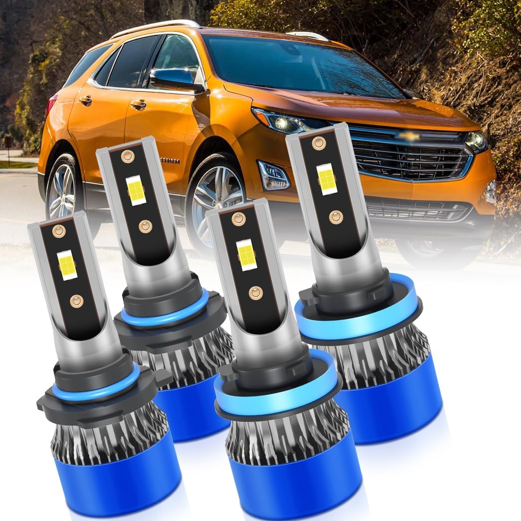 Fit for Chevy Equinox 2010-2017 Light Bulbs, 9005 High Beam and H11 Low Beam, 3570 LED Chips with Cooling Fan,800% Brightness 6500K White,Plug and Play, Pack of 4