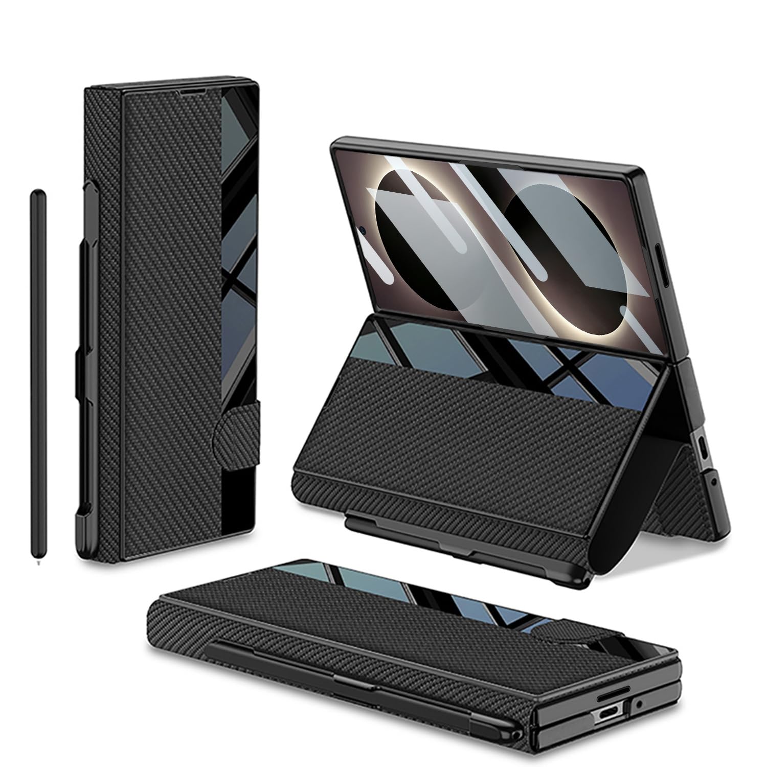 Custodia compatibile con Samsung Z Fold 8 Ultra con portapenne e stilo (nero1)